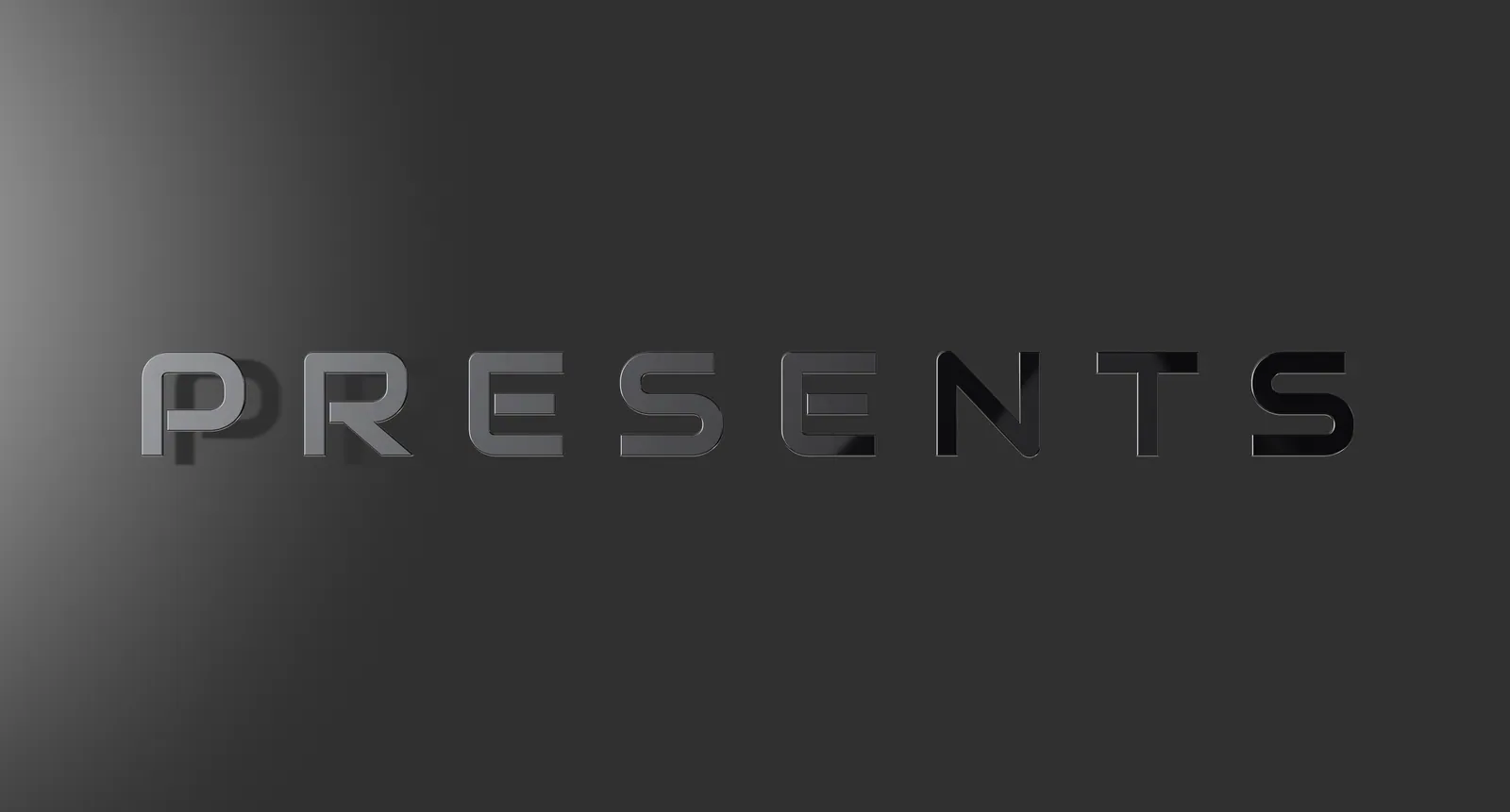 Metallic 3D word Presents on a gray background, Soundboard opening titles