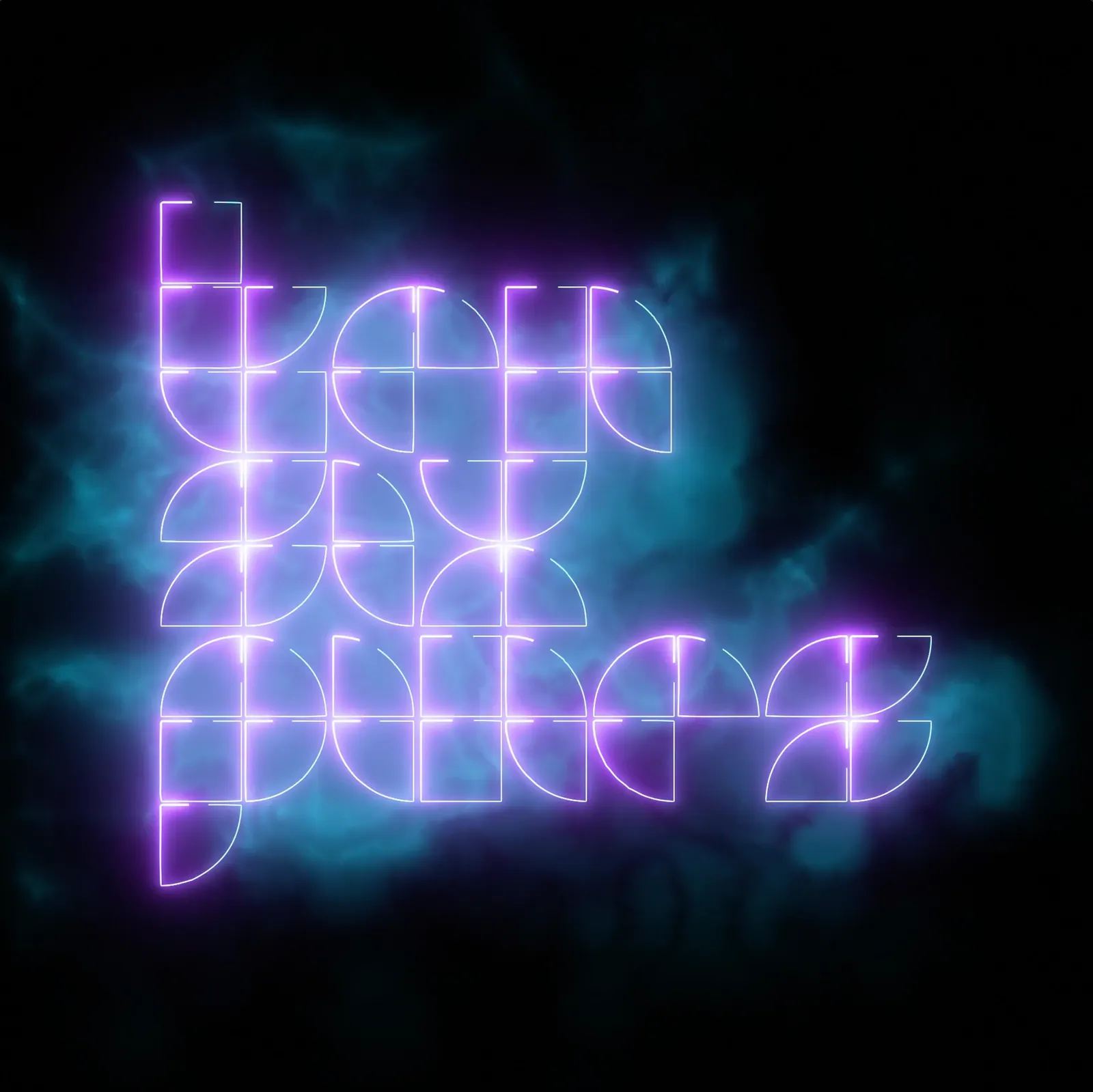 Ten Six Pines logo in violet neon outlines over drifting teal smoke