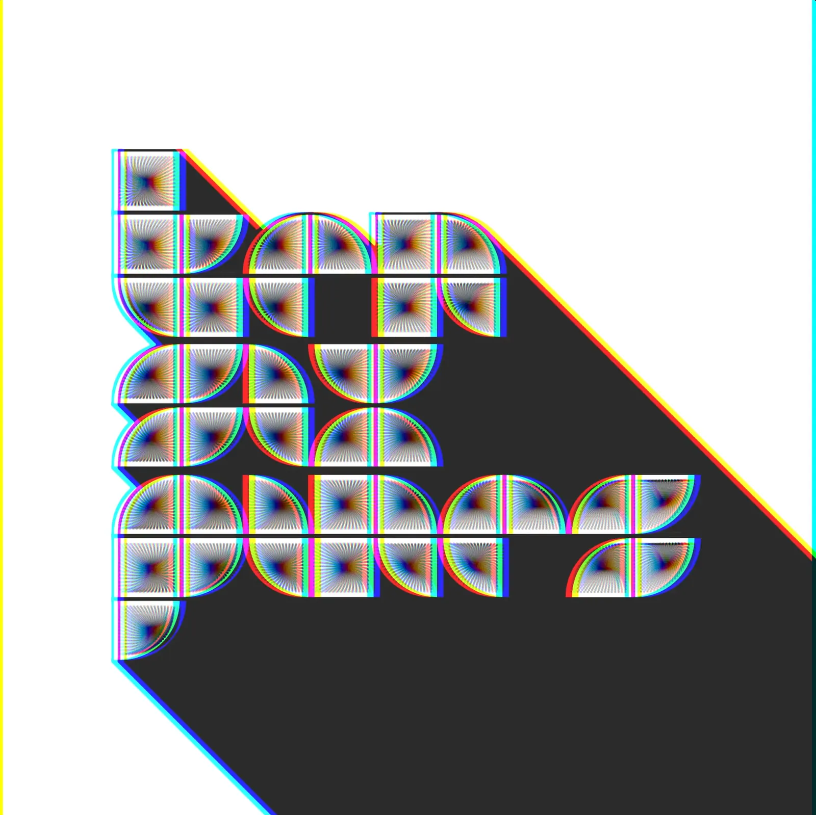 Ten Six Pines logo in chrome tiles casting a long diagonal shadow on white