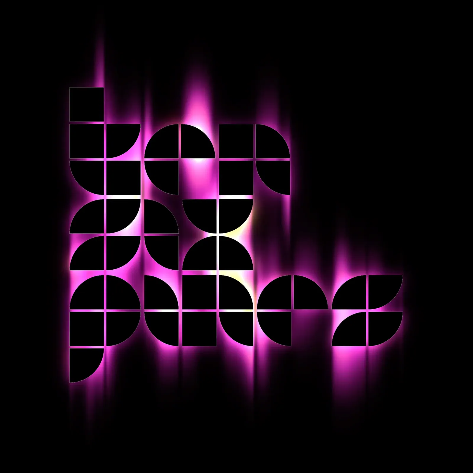 Black Ten Six Pines logo tiles backlit by pink light rays