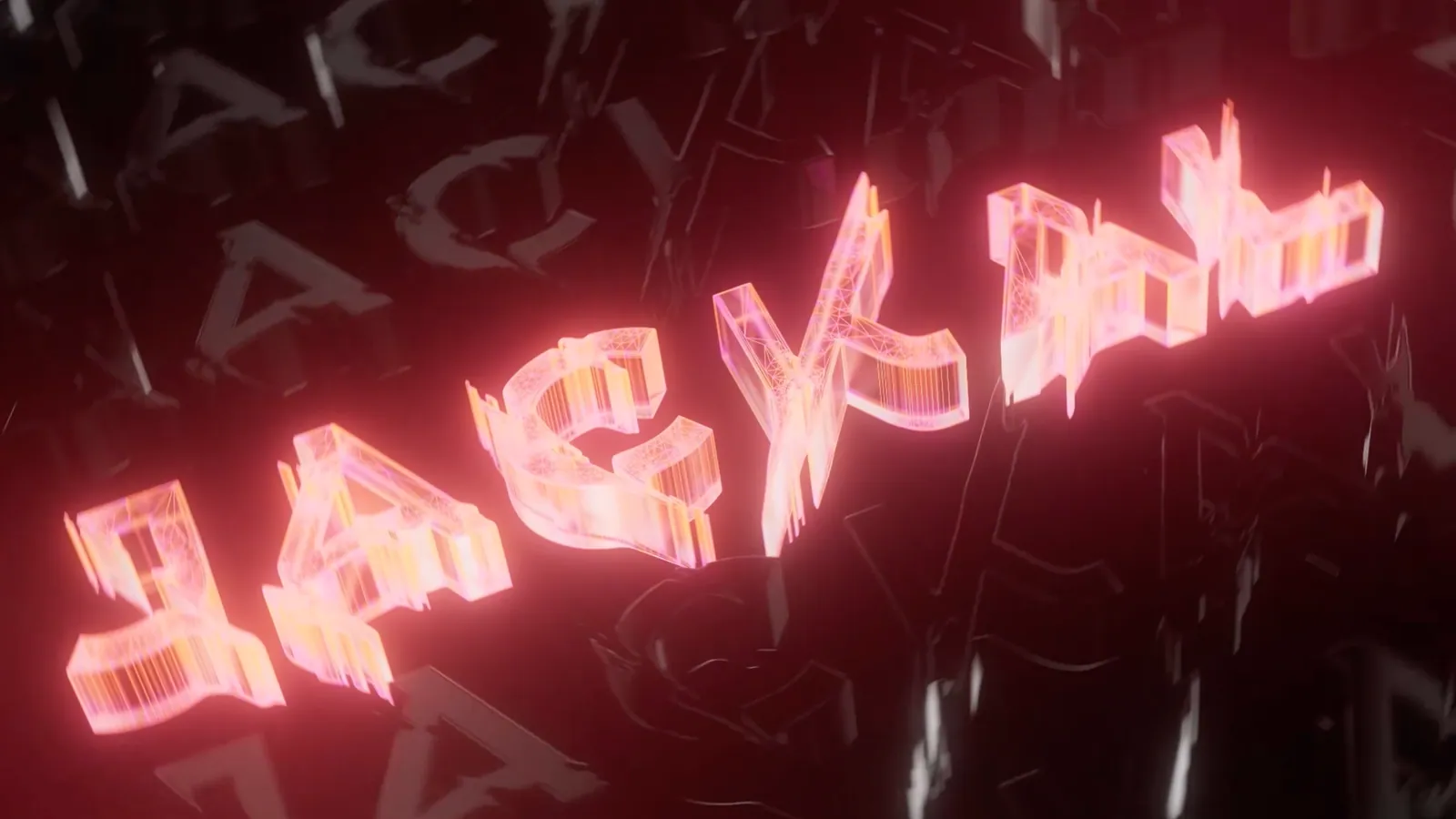 Jackal name in glowing pink crystalline 3D letters on a dark field