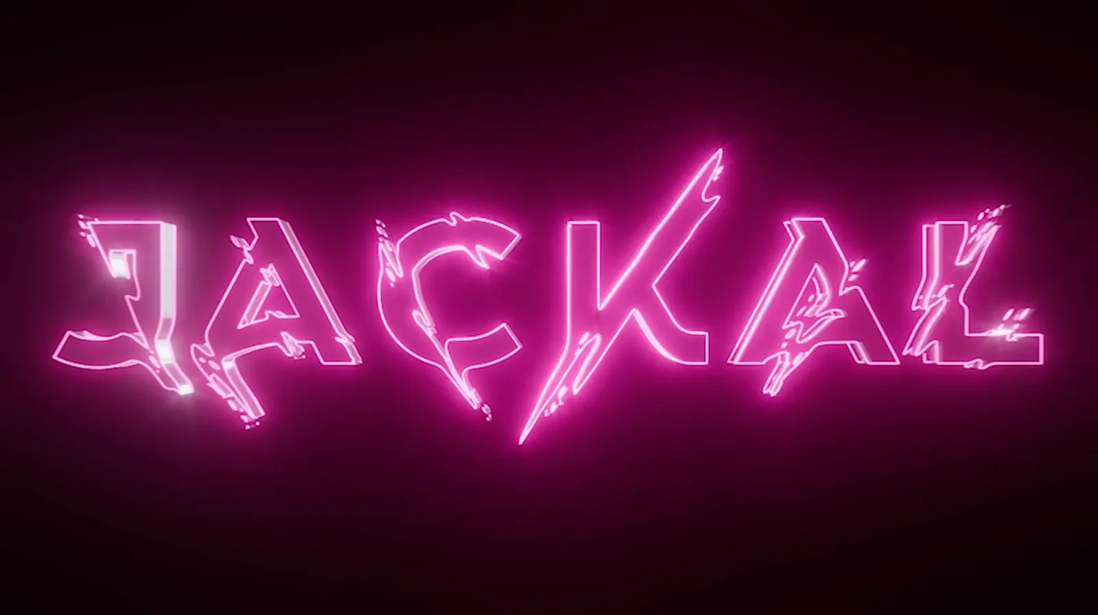 Jackal logo in a jagged pink neon outline on black
